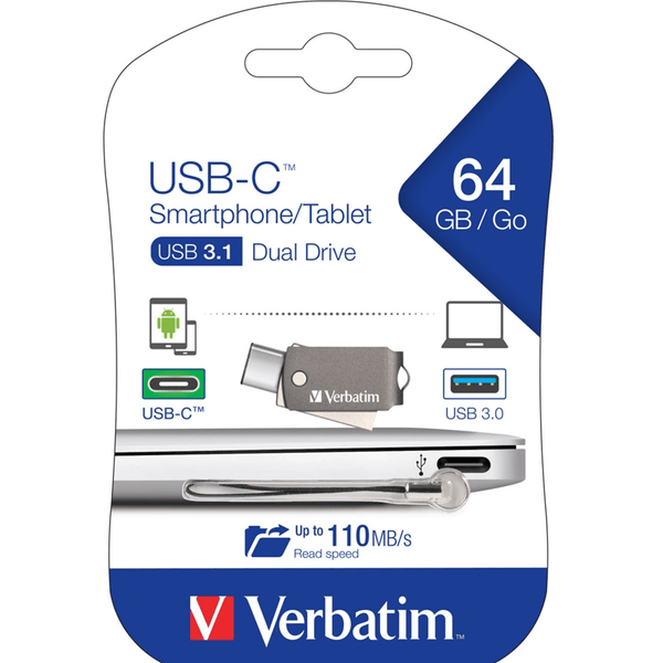 Verbatim USB-C Dual Sided USB Flash Drive 64GB Stick 65745 - SuperOffice
