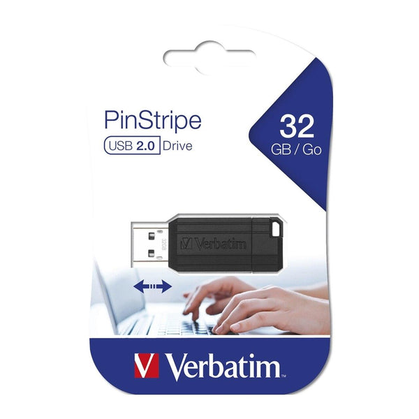 Verbatim USB Flash Drive 2.0 32GB Black PinStrip 49064 - SuperOffice