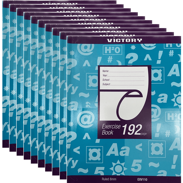 Victory Exercise Book 192 Page 8mm Ruled Lines 225x175mm Sewn 10 Pack EXV110 (10 Pack) - SuperOffice