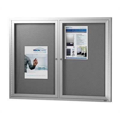 Visionchart Be Noticed Notice Case 2 Hinged Door 1220 X 915Mm Silver Frame Greay Backing BN-HDC-1290SL - SuperOffice