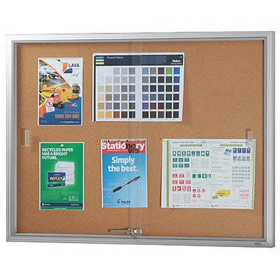 Visionchart Be Noticed Notice Case 2 Sliding Door 1220 X 915Mm Silver Frame Cork Backing BN-SGC-1290SC - SuperOffice