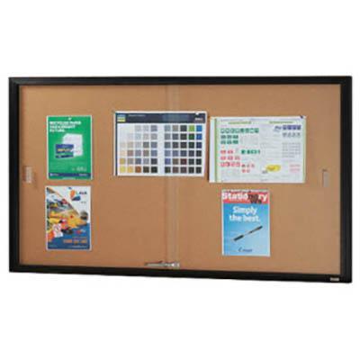 Visionchart Be Noticed Notice Case 2 Sliding Door 1525 X 915Mm Black Frame Cork Backing BN-SGC-1590BC - SuperOffice