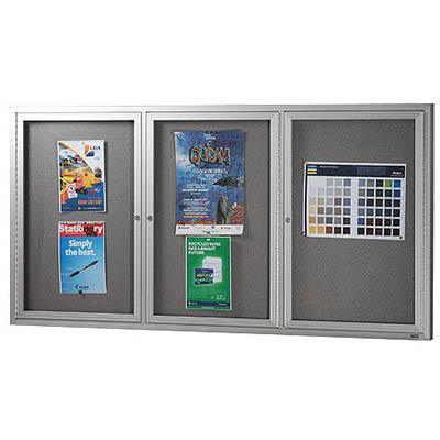 Visionchart Be Noticed Notice Case 3 Hinged Door 1830 X 1220Mm Black Frame Grey Backing BN-HDC-1812BL - SuperOffice