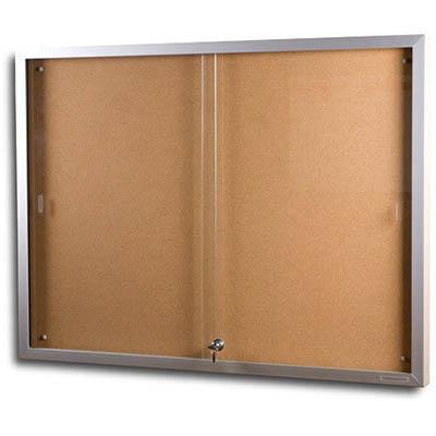 Visionchart Notice Case Sliding Door 1200 X 900Mm Cork Background SGCC1 - SuperOffice