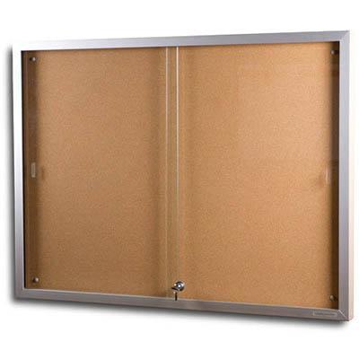 Visionchart Notice Case Sliding Door 2400 X 1200Mm Cork Background SGCC5 - SuperOffice