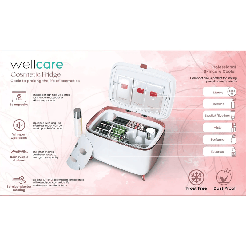 Wellcare Make Up Cosmetic Fridge 6 Litre 330x254x191mm HTF502 - SuperOffice