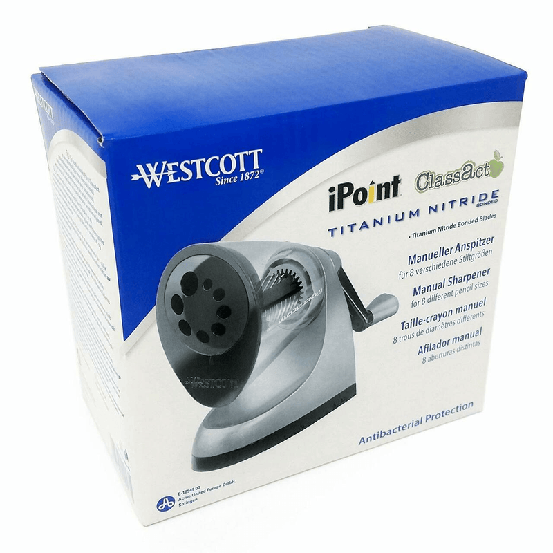 Westcott iPoint Titanium Classact Manual Rotary Pencil Sharpener Various Holes Sizes 15088 - SuperOffice