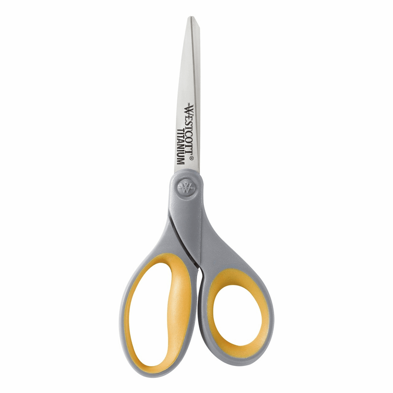 Westcott Titanium Bonded Scissors Clipped Tip Straight Handle 8" Inch Gray/Yellow 13529 - SuperOffice