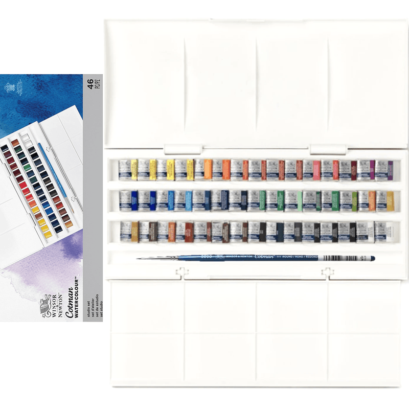 Winsor & Newton Cotman Watercolour Half Pan Paint Set 45 Brush Artists 0390471 - SuperOffice
