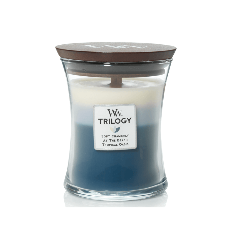 Woodwick Beachfront Cottage Trilogy Medium Candle Crackles As It Burns 275G Hourglass 92954 - SuperOffice