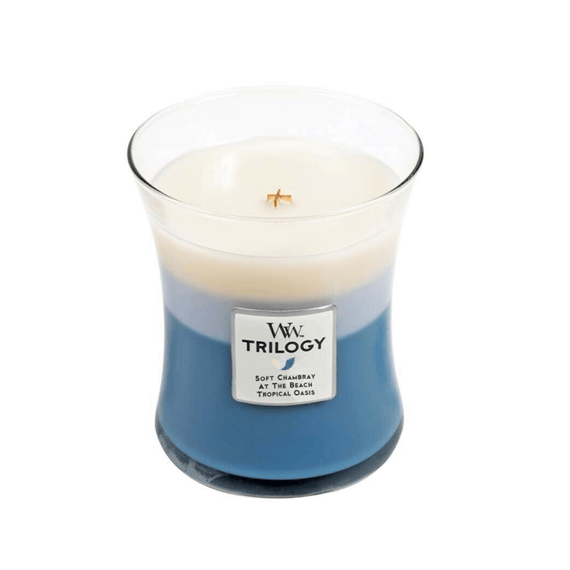 Woodwick Beachfront Cottage Trilogy Medium Candle Crackles As It Burns 275G Hourglass 92954 - SuperOffice