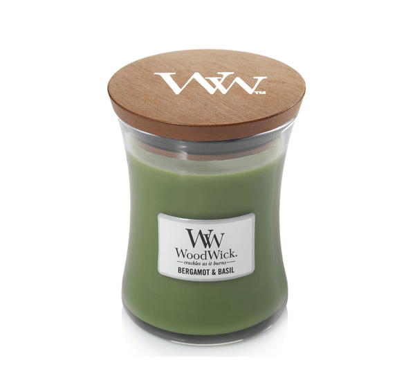 Woodwick Bergamot & Basil Medium Candle Crackles As It Burns 275G Hourglass 92058 - SuperOffice