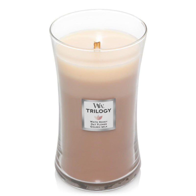 Woodwick Golden Treats Trilogy Large Candle Crackles As It Burns 610G Hourglass 1647929 - SuperOffice