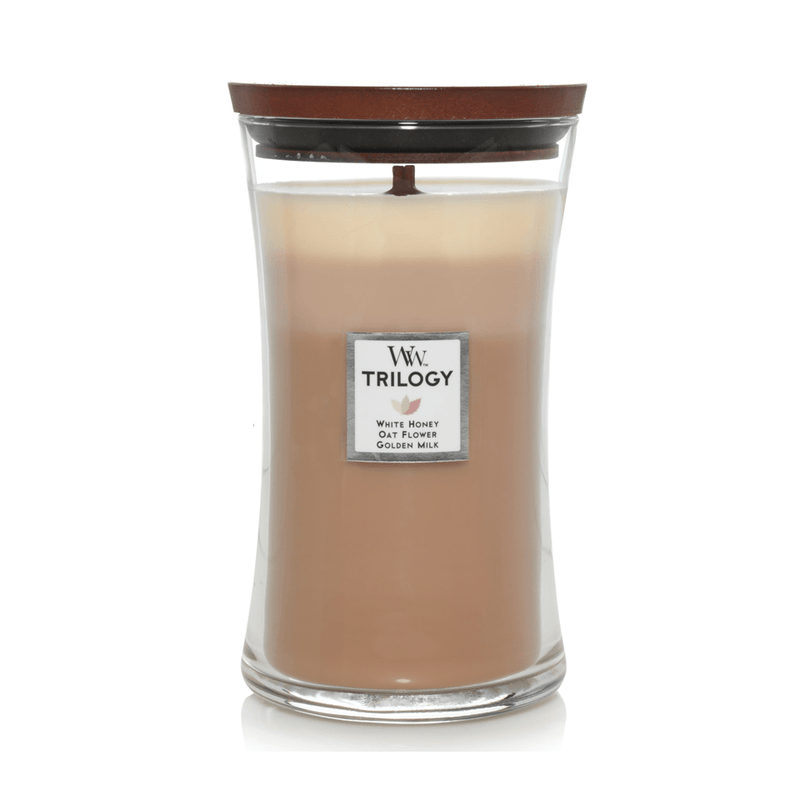 Woodwick Golden Treats Trilogy Large Candle Crackles As It Burns 610G Hourglass 1647929 - SuperOffice