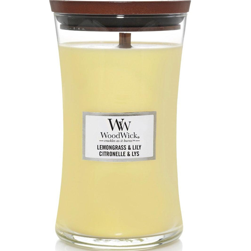 Woodwick Lemongrass Lily Large Candle Crackles As It Burns 610G Hourglass 93065 - SuperOffice