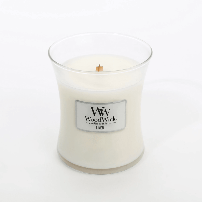 Woodwick Linen Medium Candle Crackles As It Burns 275G Hourglass 92954 - SuperOffice