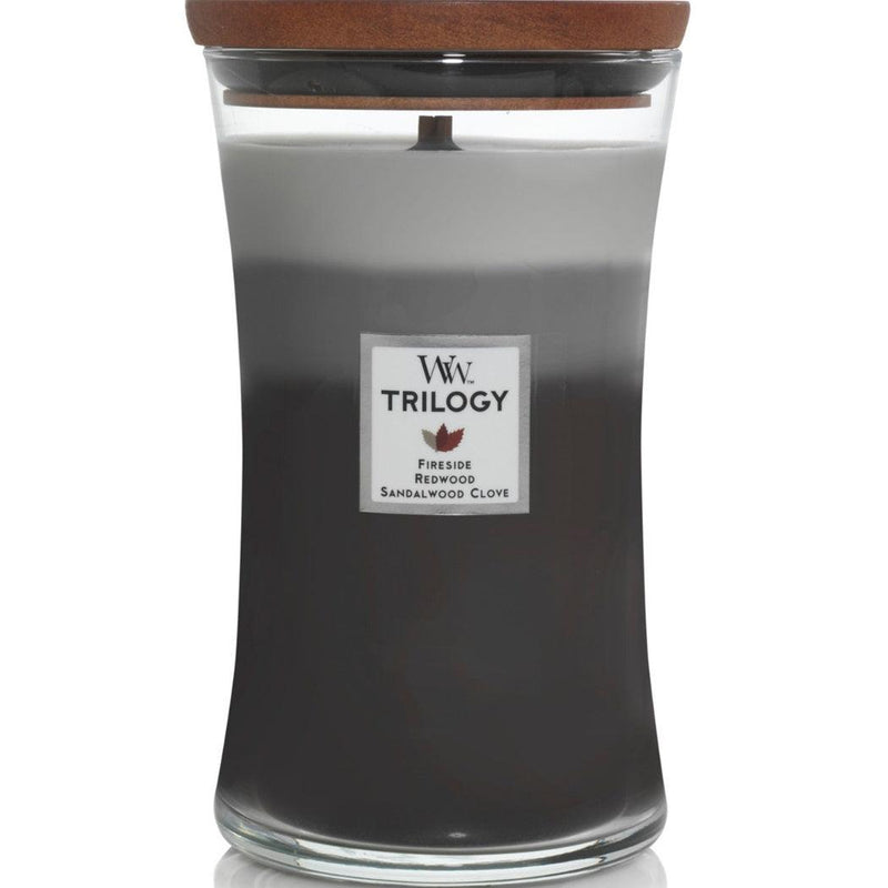 Woodwick Warm Woods Trilogy Large Candle Crackles As It Burns 610G Hourglass 93911 - SuperOffice