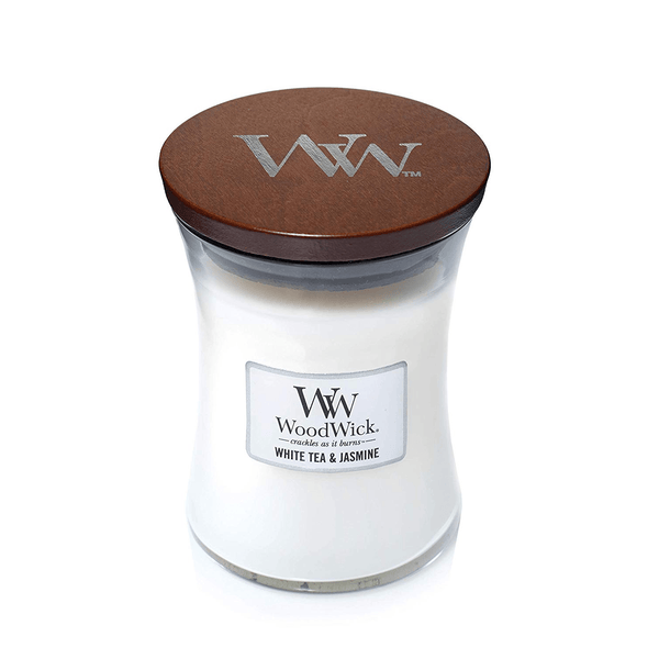 Woodwick White Tea & Jasmine Trilogy Medium Candle Crackles As It Burns 275G Hourglass 92062 - SuperOffice
