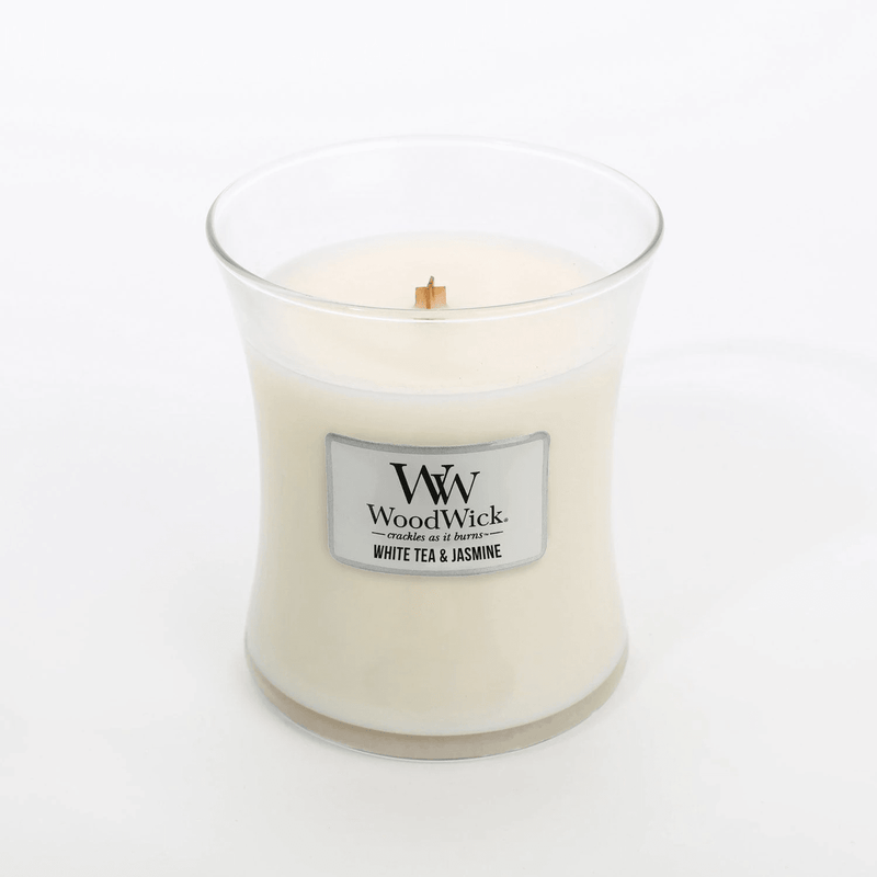 Woodwick White Tea & Jasmine Trilogy Medium Candle Crackles As It Burns 275G Hourglass 92062 - SuperOffice