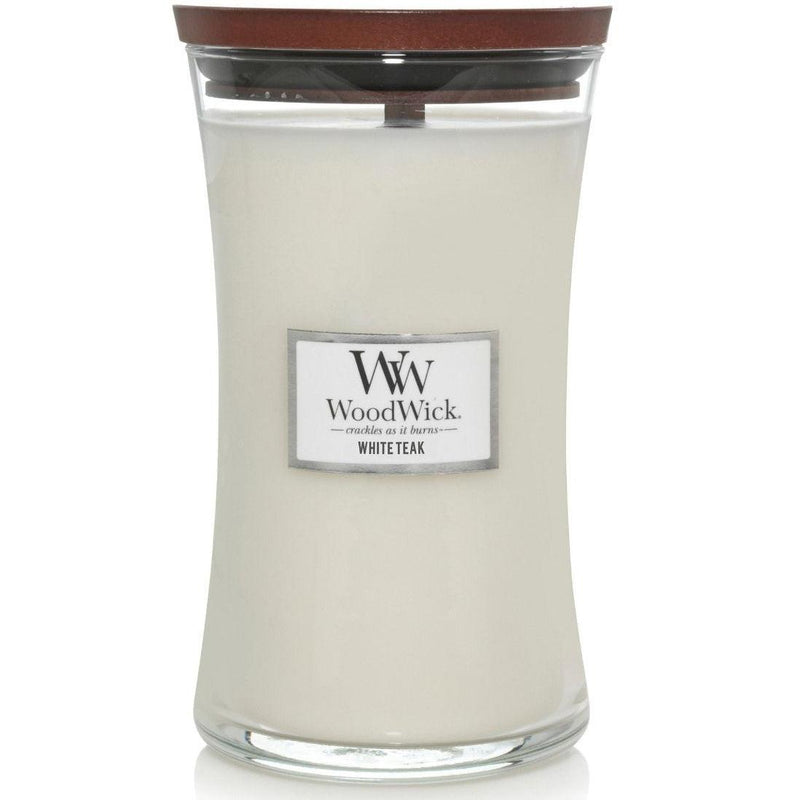 WoodWick White Teak Large Candle Crackles As It Burns 610G Hourglass 93039 - SuperOffice
