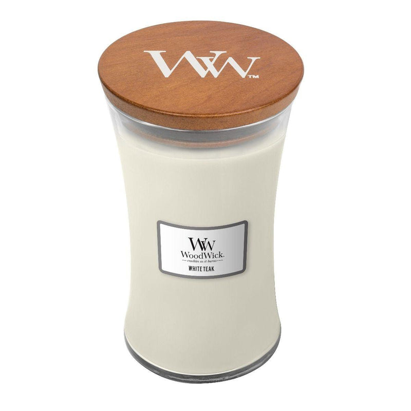 WoodWick White Teak Large Candle Crackles As It Burns 610G Hourglass 93039 - SuperOffice