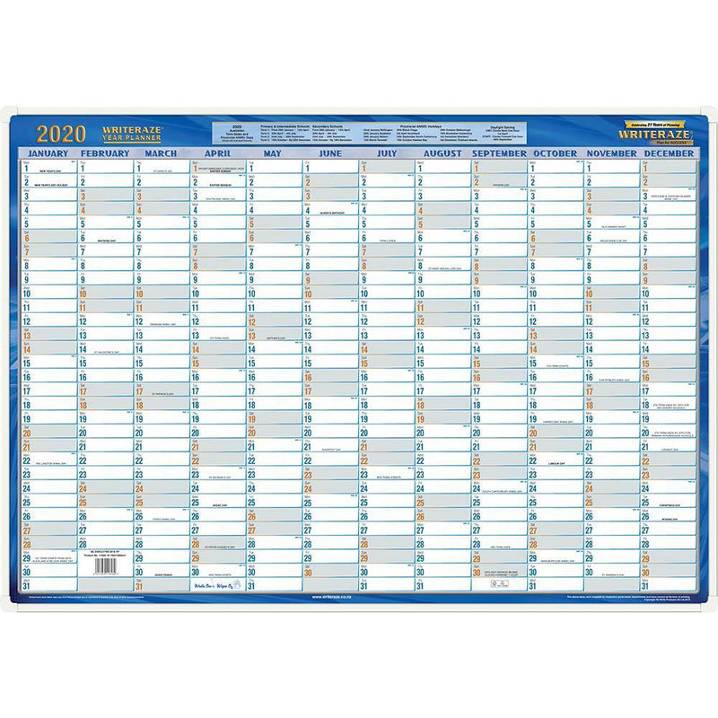 Writeraze Qc2 2020 Executive Year Planner Laminated 700 X 1000Mm 10800-20 - SuperOffice