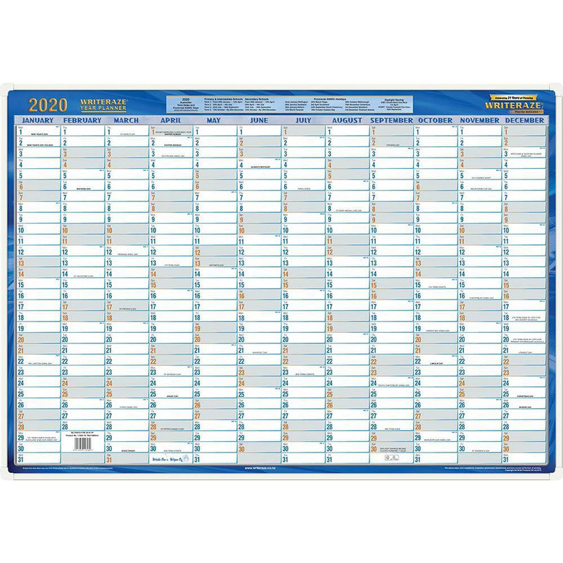 Writeraze Qc2 2020 Executive Year Planner Laminated 700 X 1000Mm 10800-20 - SuperOffice