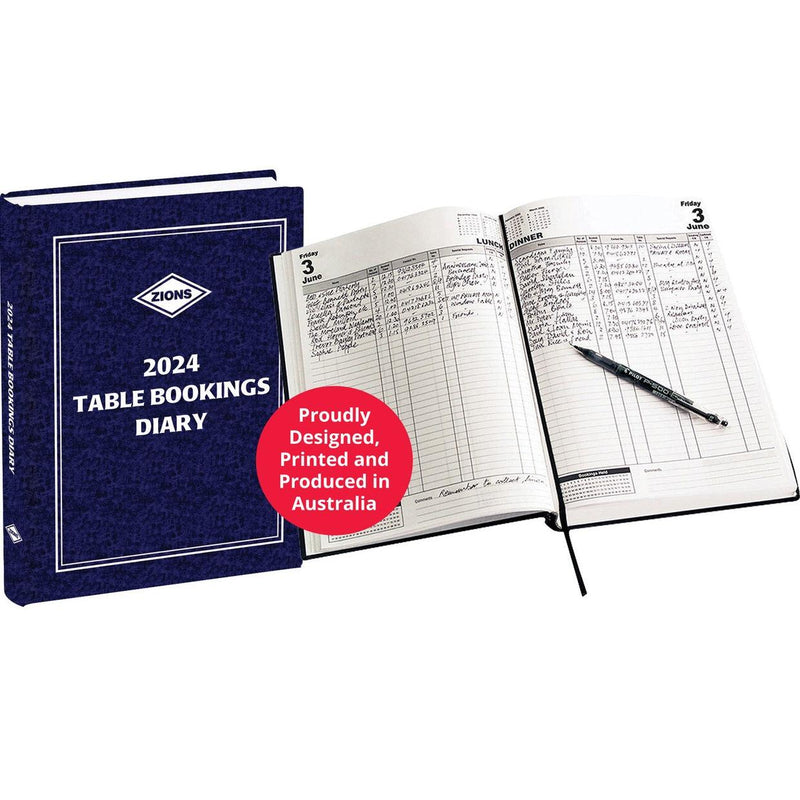 Zions 2024 Table Booking Diary 2-Page Per Day A4 Restaurant Cafe Book TBD24 - SuperOffice
