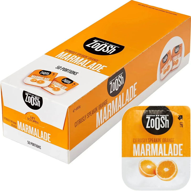 Zoosh Orange Marmalade Individual Portions 13.6g 50 Pack Carton Bulk 410653 - SuperOffice