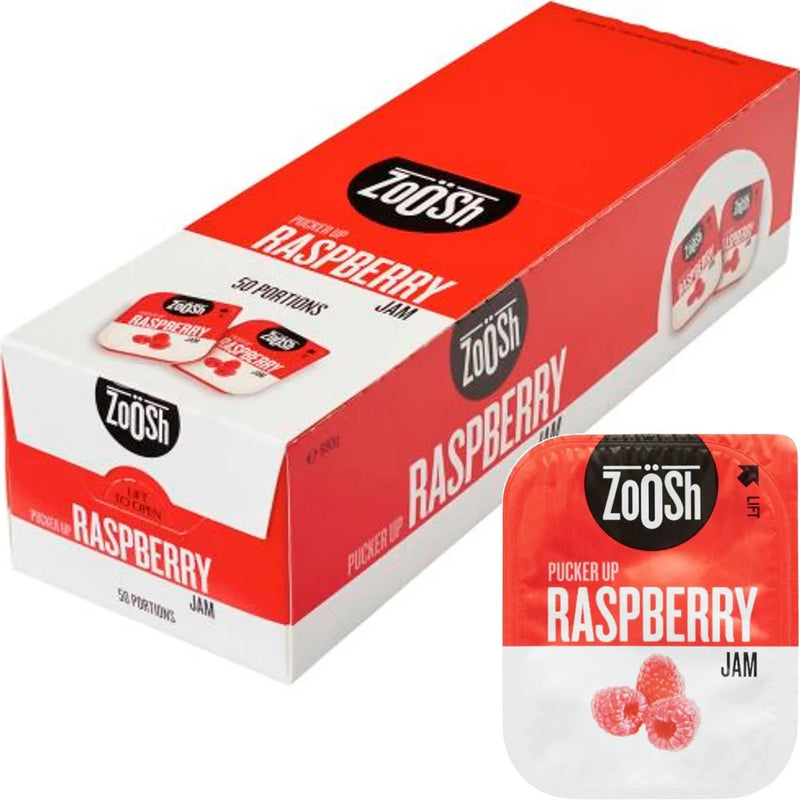Zoosh Raspberry Individual Portions 13.6g 50 Pack Carton Bulk 410637 - SuperOffice